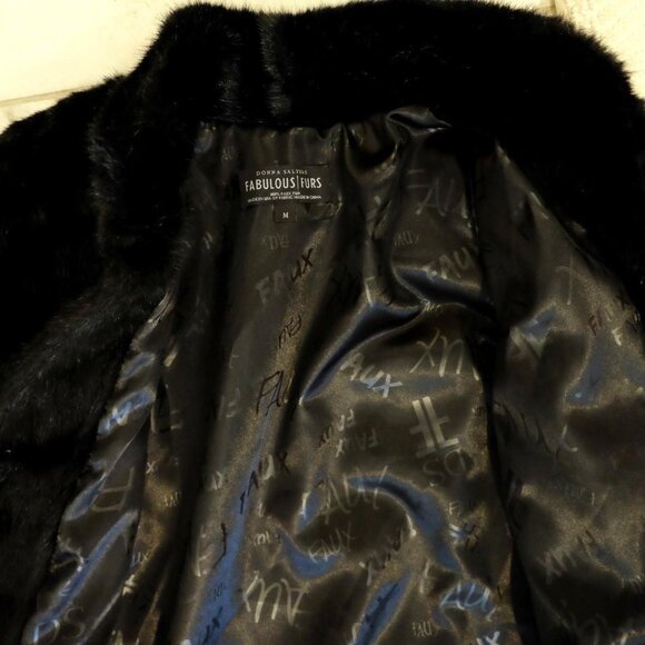 DONNA SALYERS FABULOUS FURS~Black Mink FAUX FUR HIP LENGTH COAT SZ MED LIKE NEW - Picture 5 of 8